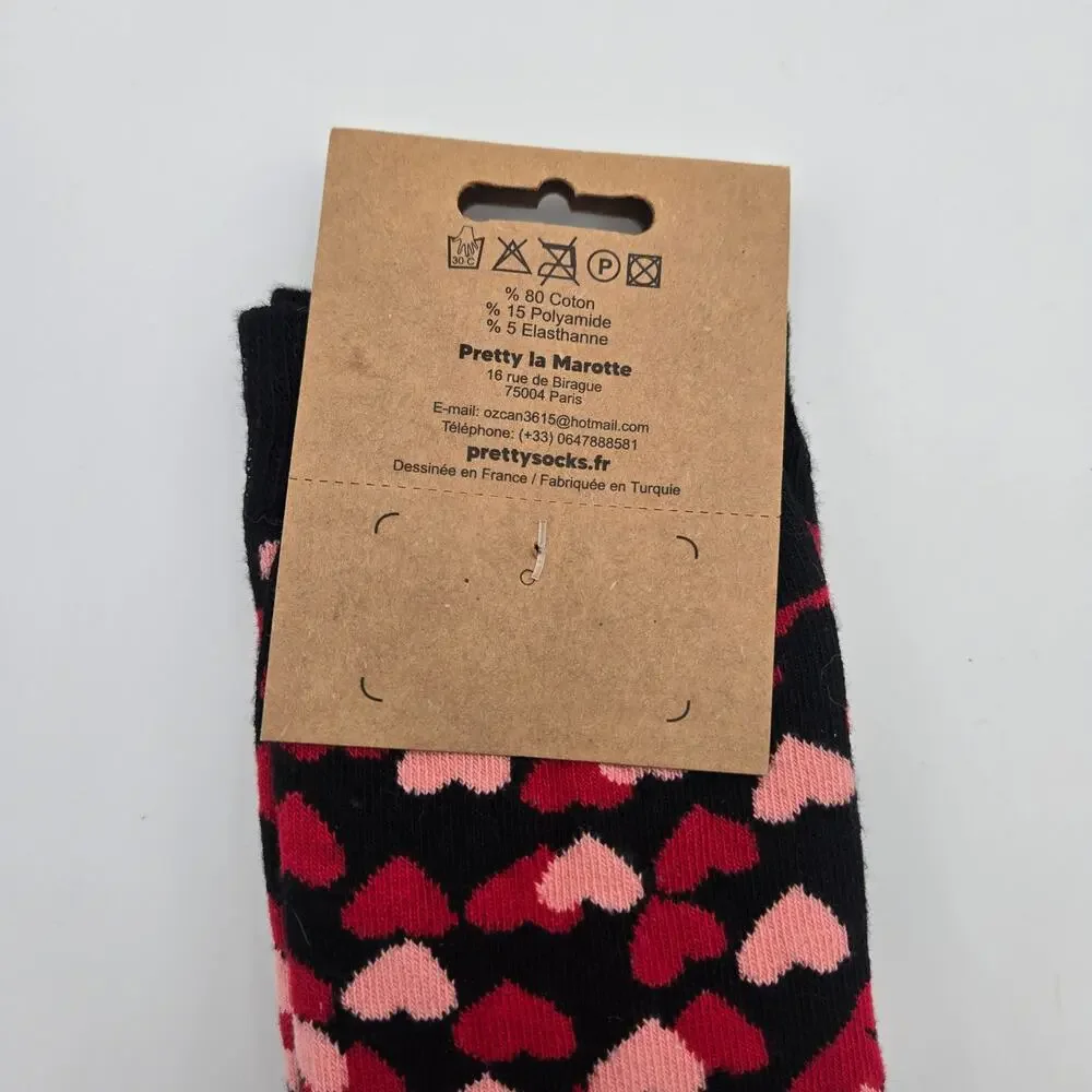 Paris Eiffel Tower Heart Socks Black Pink Red One Size NWT Cute Gift